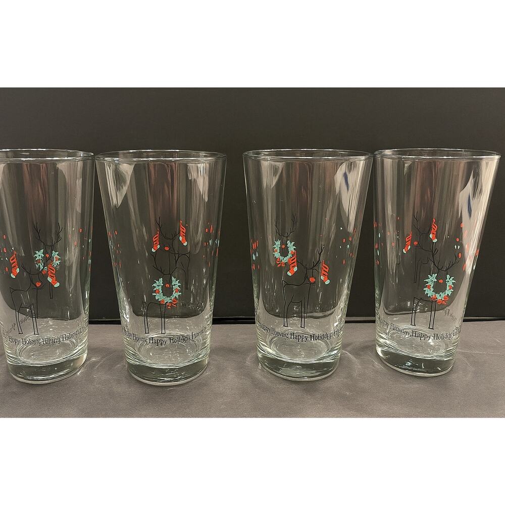 Libbey Happy Holidays reindeer glass coolers set of 4 Christmas 15 oz